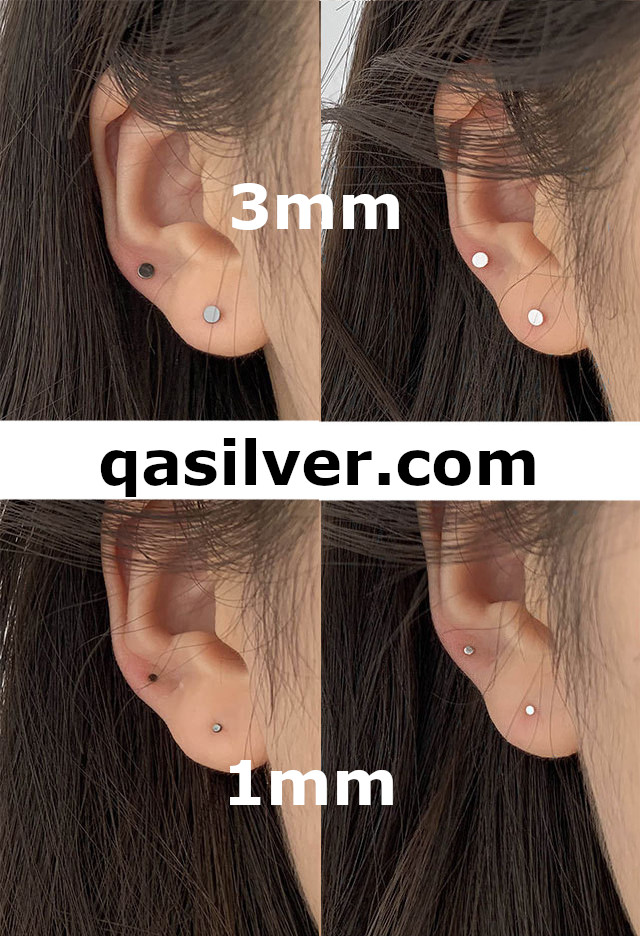Bông tai bạc 925 đinh tán tròn dẹt khuyên nụ nam nữ đen S925 MINIMAL QA Silver Earrings EA200407