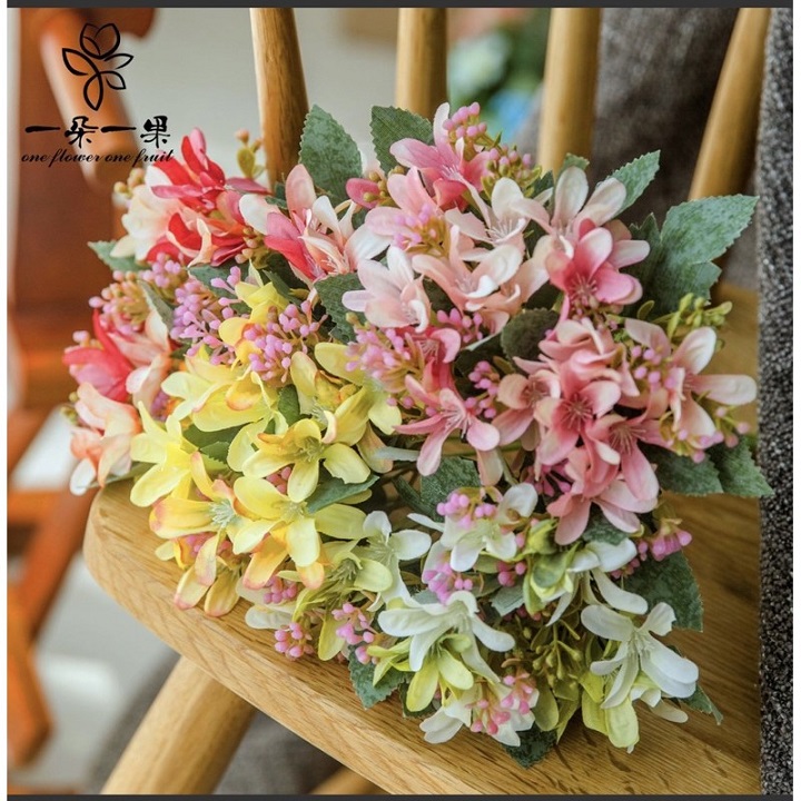 Hoa giả trang trí - Cành hoa lụa cắm chậu treo tường trang trí nghệ thuật