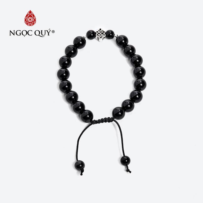 Vòng tay đá obsidian phối charm kết đồng tâm bạc mệnh thuỷ mộc 8mm - ngọc quý gemstones