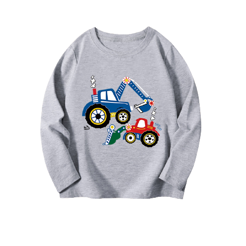 Áo Thun Dài Tay Thu Đông Cho Bé In Hình Máy Múc Cực Hót - SUMO KIDS