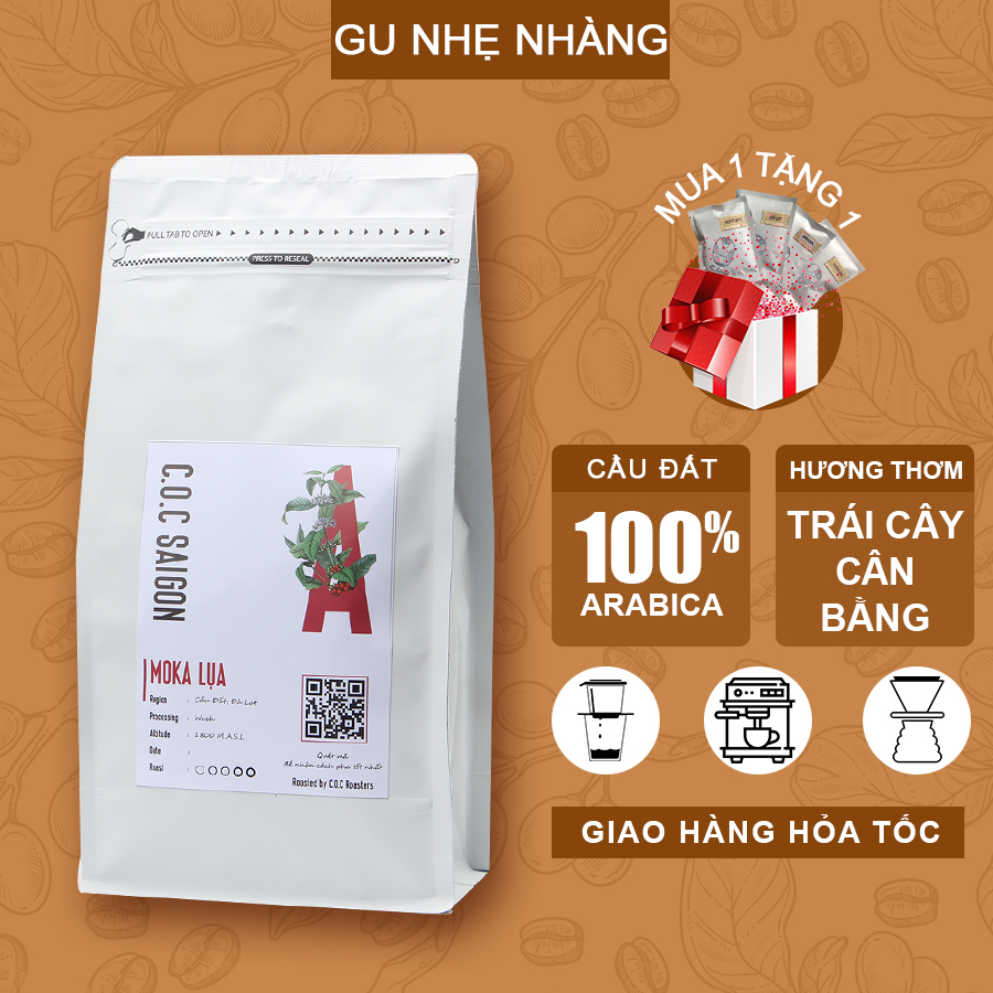 Moka Lụa - Cà phê Arabica Cầu Đất Moka Lụa nguyên chất rang mộc gu nhẹ nhàng pha phin, pour over C.O.C Saigon