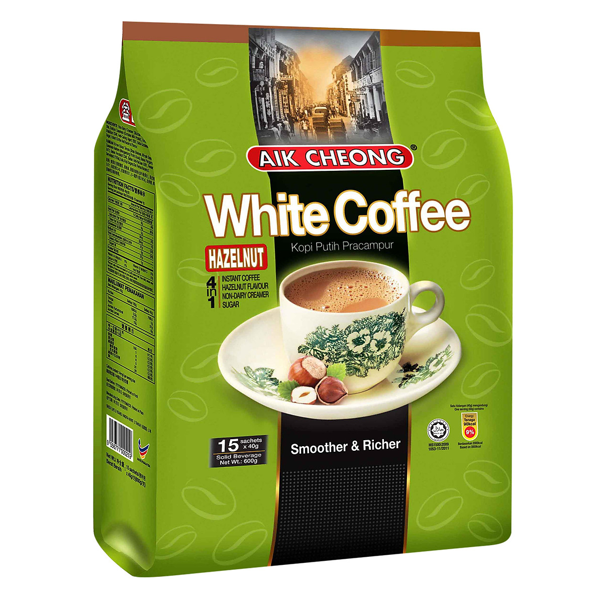 Cà Phê Trắng Hạt Phỉ 4 Trong 1 Aik Cheong Malaysia - White Coffee Hazelnut (15 Gói x 40g)