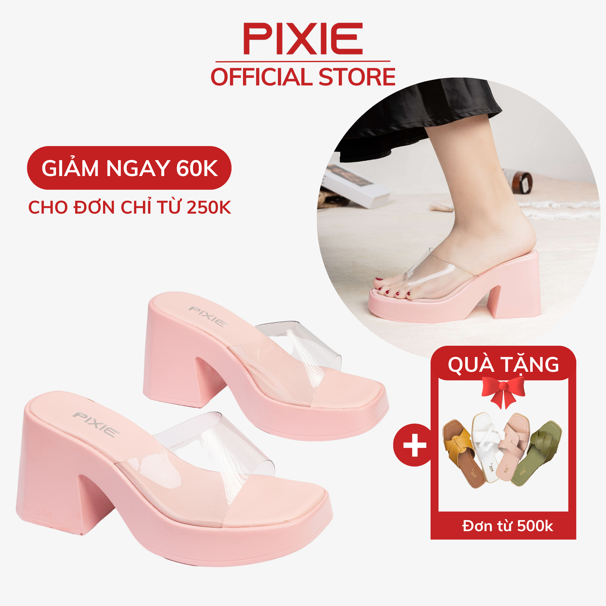 Guốc cao gót 8cm quai mica pixie e169