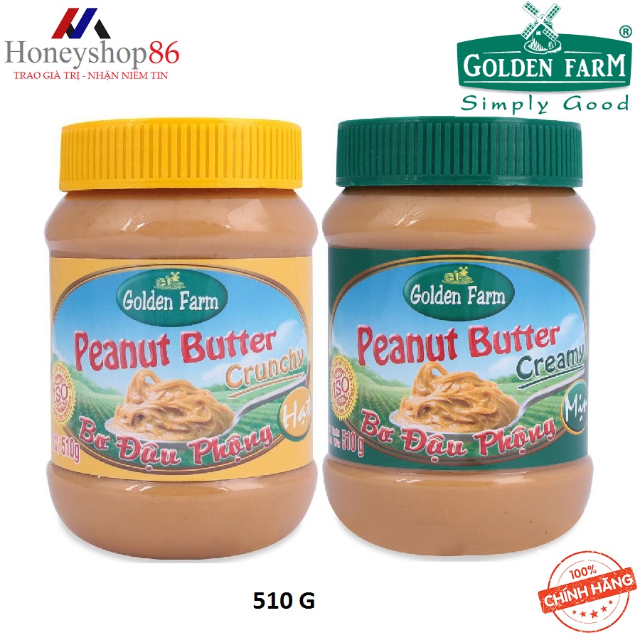 Bơ đậu phộng mịn & hạt golden farm 510g honeyshop86