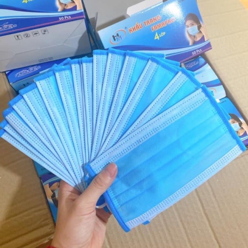 Hộp 50c Khẩu trang y tế 4 lớp có giấy tờ đầy đủ