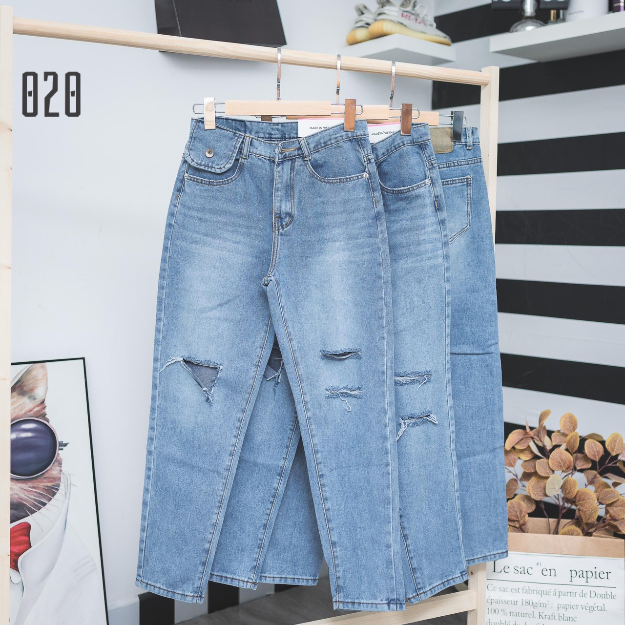 BAGGY JEANS TÚI NẮP RÁCH 3LINE