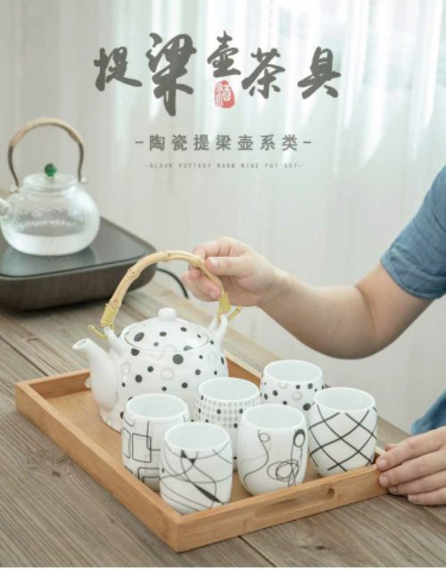 [HÀNG CAO CẤP] Combo bộ ấm chén gốm sứ kèm khay gỗ, hàng đẹp độc lạ