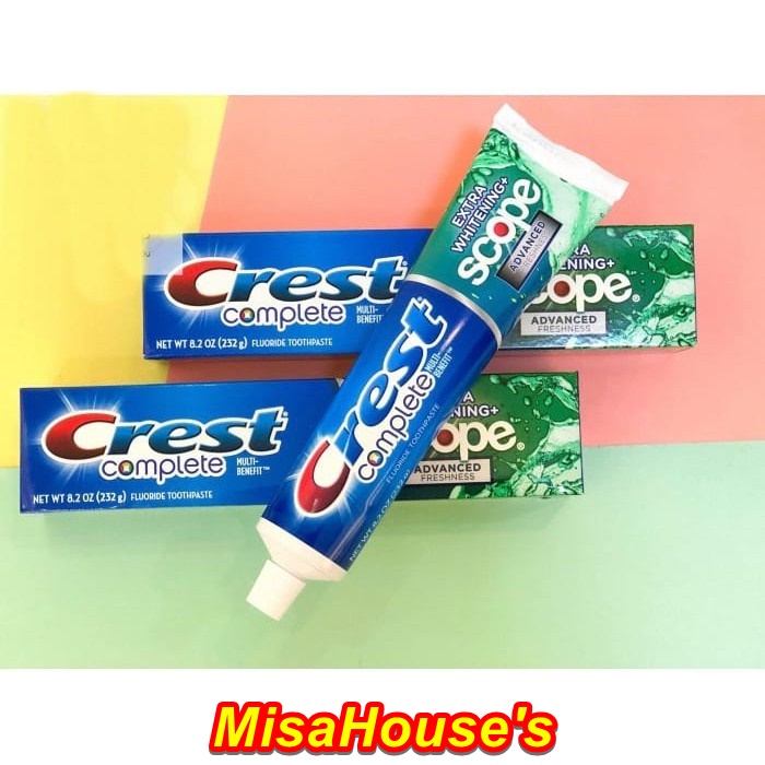 [ Tặng kèm bàn chải ] Kem đánh răng Crest Complete whitening Scope 232g - 206g - 184g