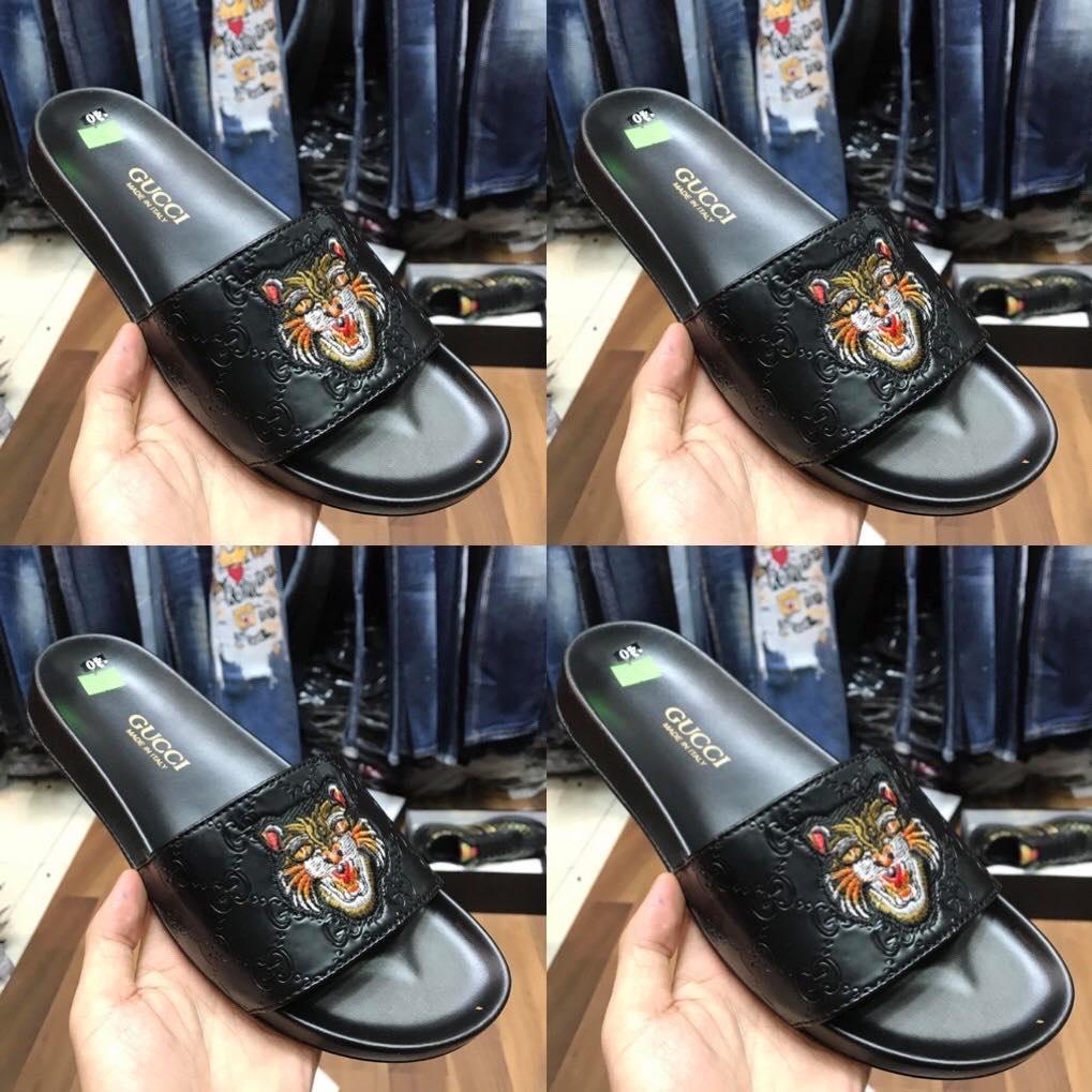 Dép lê da thêu hổ mèo nam