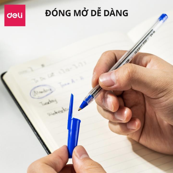 Set 5 Bút Bi Ngòi 1.0mm Chính Hãng Deli 3 Màu Xanh Đen Đỏ Mực Nhanh Khô Thích Hợp Học Sinh Văn Phòng - Hình ảnh 8