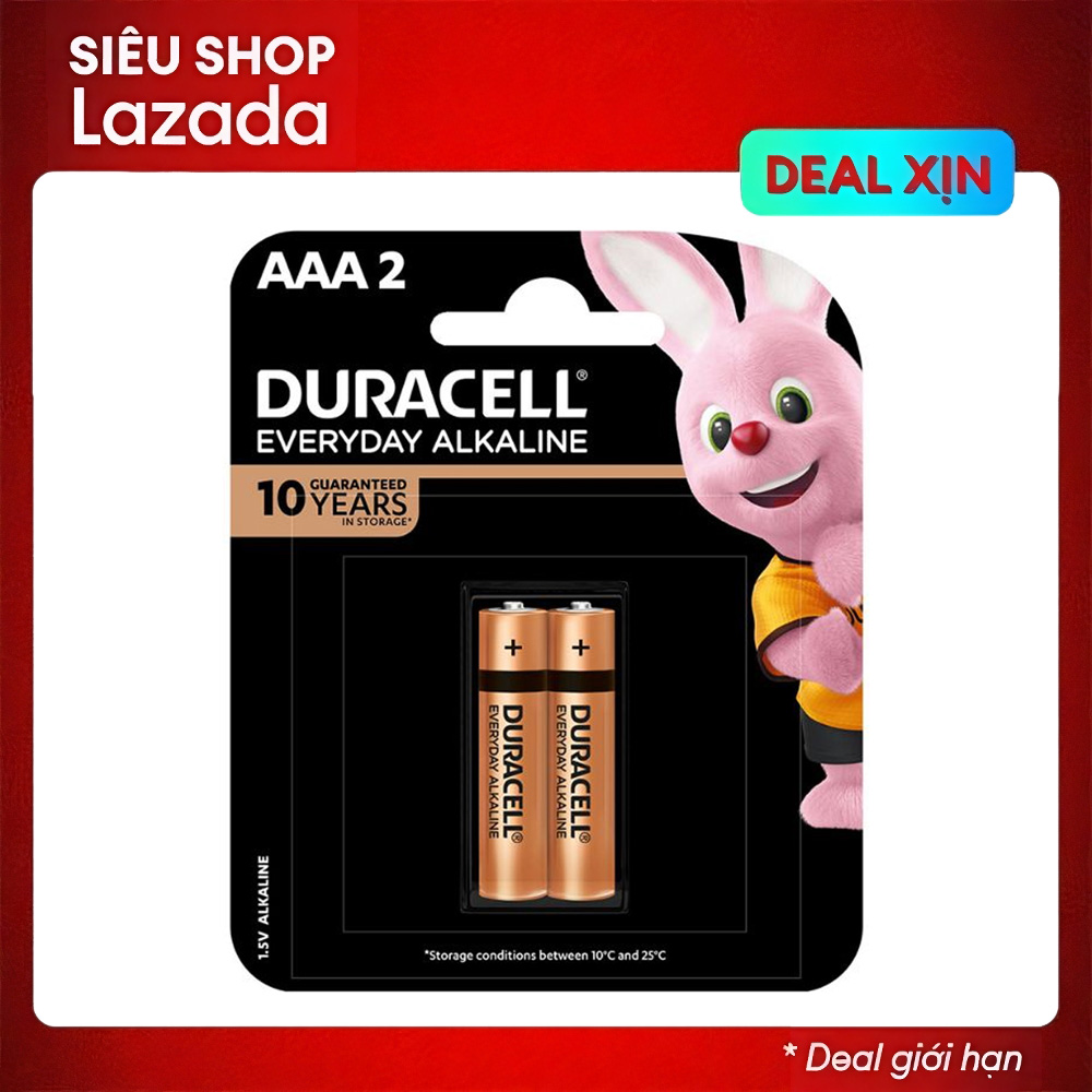 Vỉ 2 viên pin đũa AAA Duracell Alkaline - Pin không sạc, kiềm chống chảy