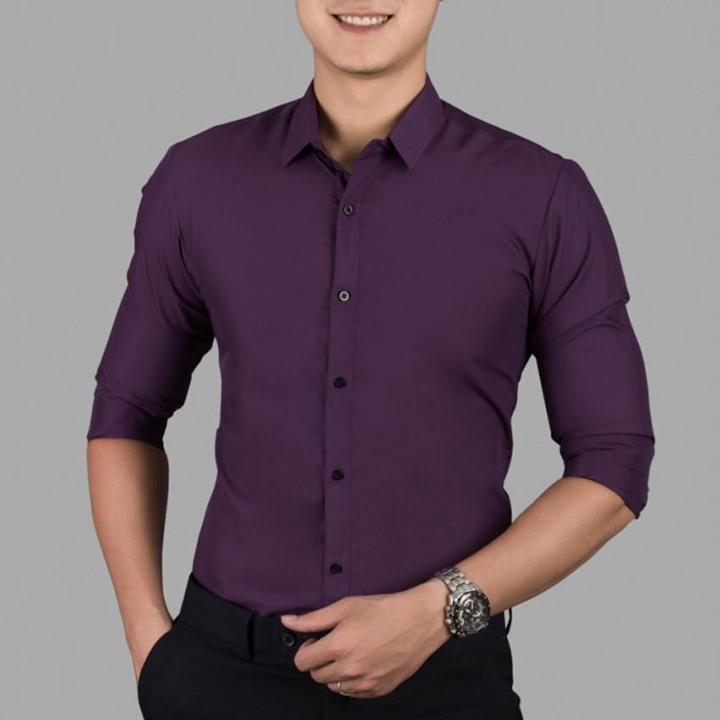 Áo sơ mi nam trơn màu tím đậm