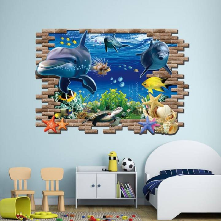 [HCM]DECAL DÁN TƯỜNG CÁ HEO 3D