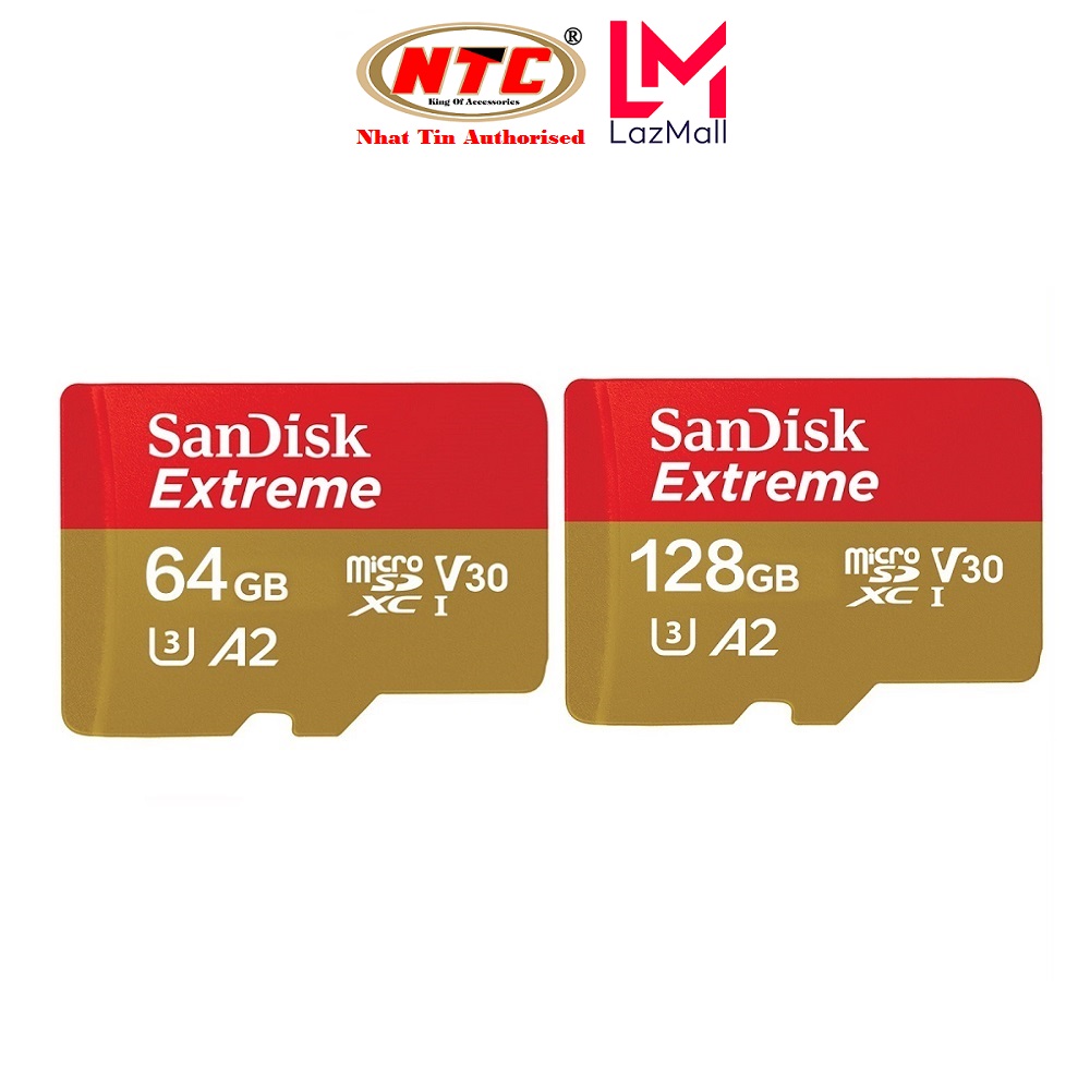 Thẻ nhớ MicroSDXC SanDisk Extreme A2 V30 U3 4K 64GB R170MB/s W80MB/s / 128GB R190MB/s W90MB/s (Gold) - Nhat Tin Authorised Store