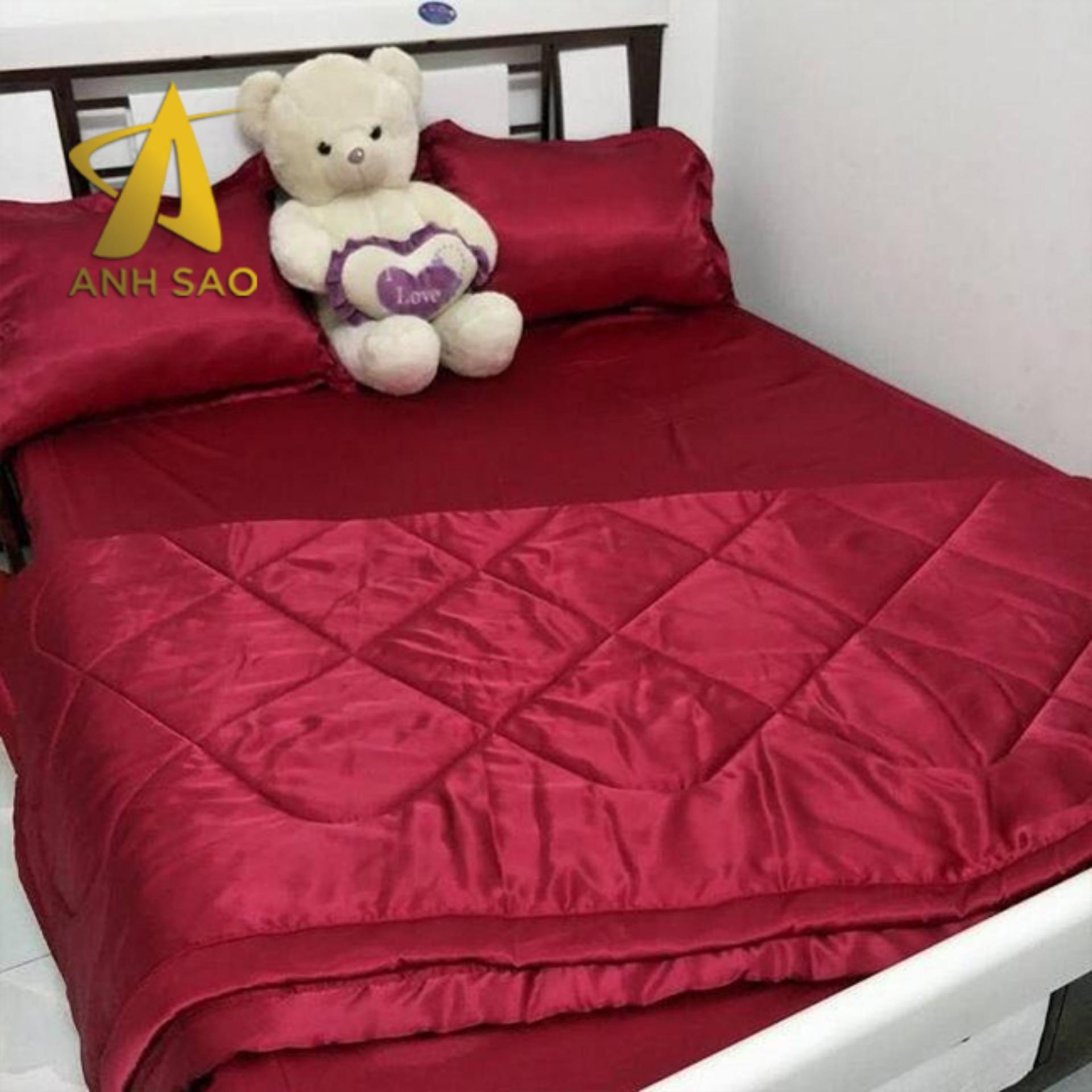 Bộ Drap Lụa Mềm mịn Cao cấp Ánh Sao (Màu Kem / Màu đỏ Cherry) - bộ 3 món (1 Drap lụa + 2 vỏ gối nằm + 1 vỏ gối ôm ) êm ái trong từng giấc ngủ