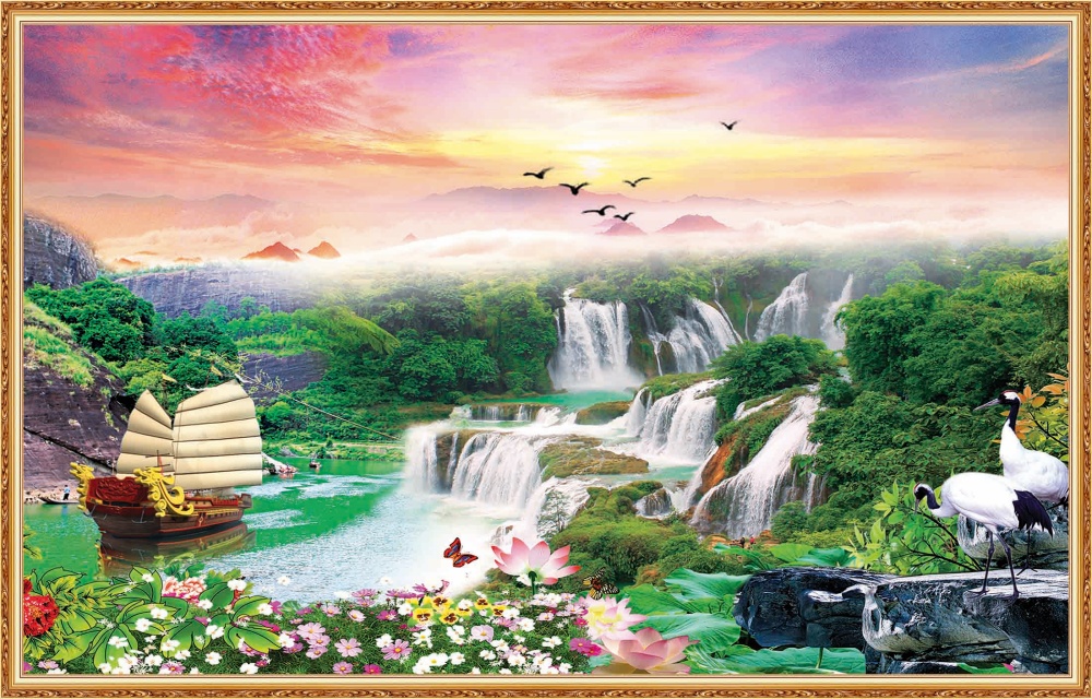 Tranh 3d sơn thủy hữu tình phòng khách