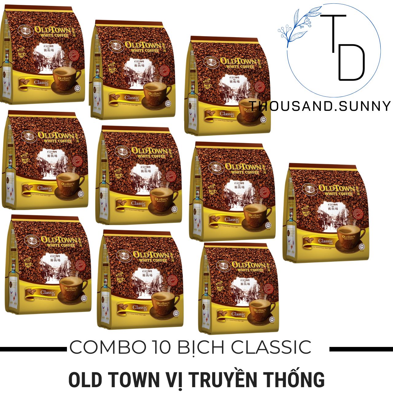 (DATE 2024) COMBO 10 Cà Phê OLD TOWN White Coffe Classic Malaysia
