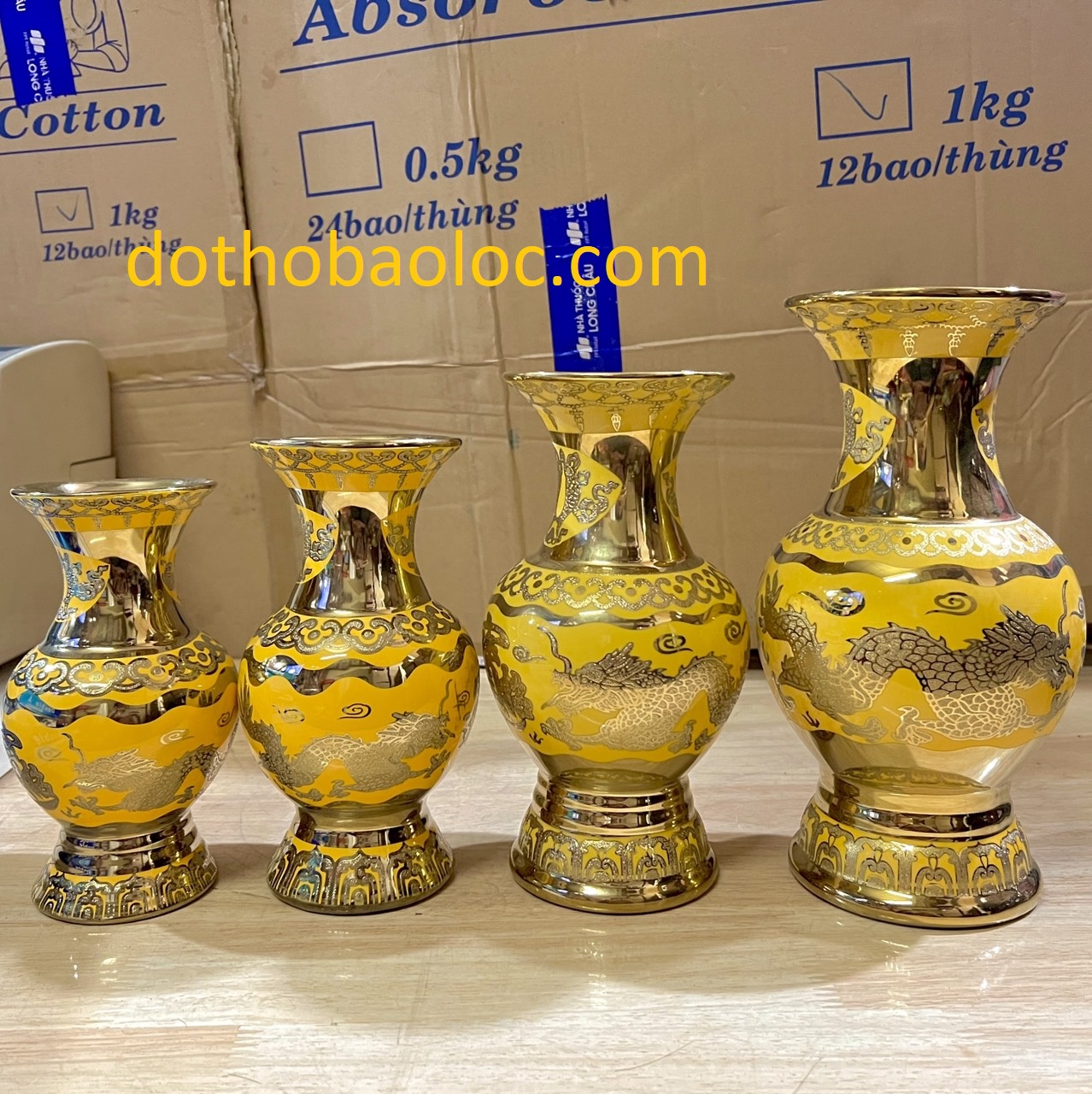 Bình bông sứ màu vàng 3D cao cấp 5 cỡ, bình cắm hoa