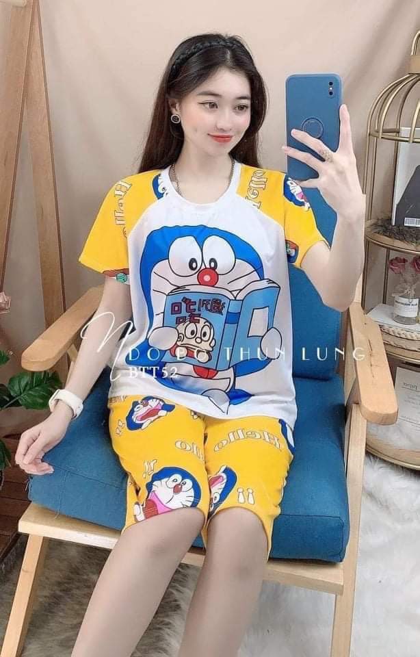 Set đồ lửng nữ thun cotton họa tiết mặt cười mới nhất