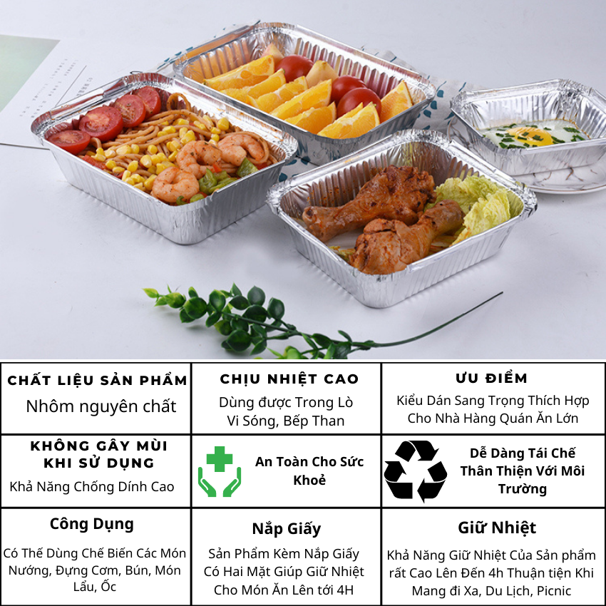 Combo 10-50 khay nhôm, khay giấy bạc 1 ngăn 600ml có nắp, đựng thực phẩm, đồ nướng,tiện lợi - egreendung1lan