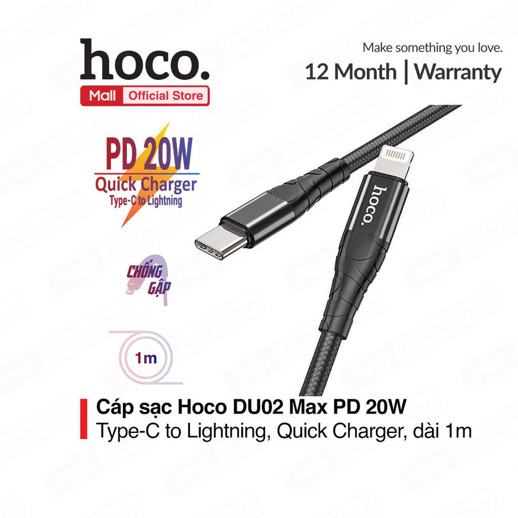 Cáp sạc nhanh Hoco DU02, TypeC/lightning/Micro dây dù, chống đứt, gập