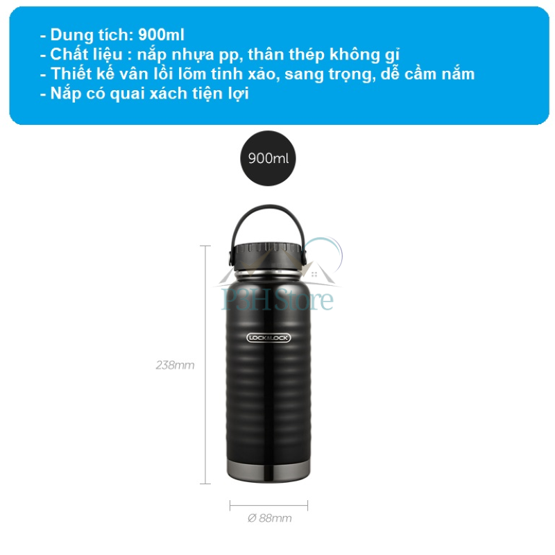 Bình Giữ Nhiệt 900ml Lock&Lock Wave Handle màu đen LHC4163BLK