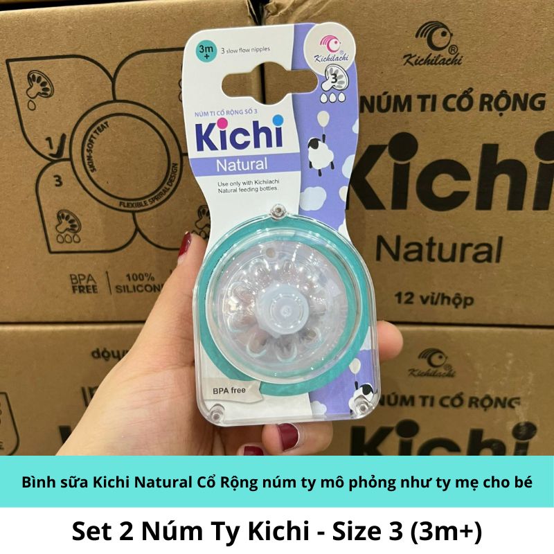 Bình sữa Kichi Natural Cổ Rộng núm ty mô phỏng như ty mẹ cho bé
