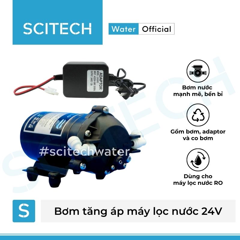 Bơm tăng áp máy lọc nước 24V (Tặng kèm co bơm) - Scitech Water