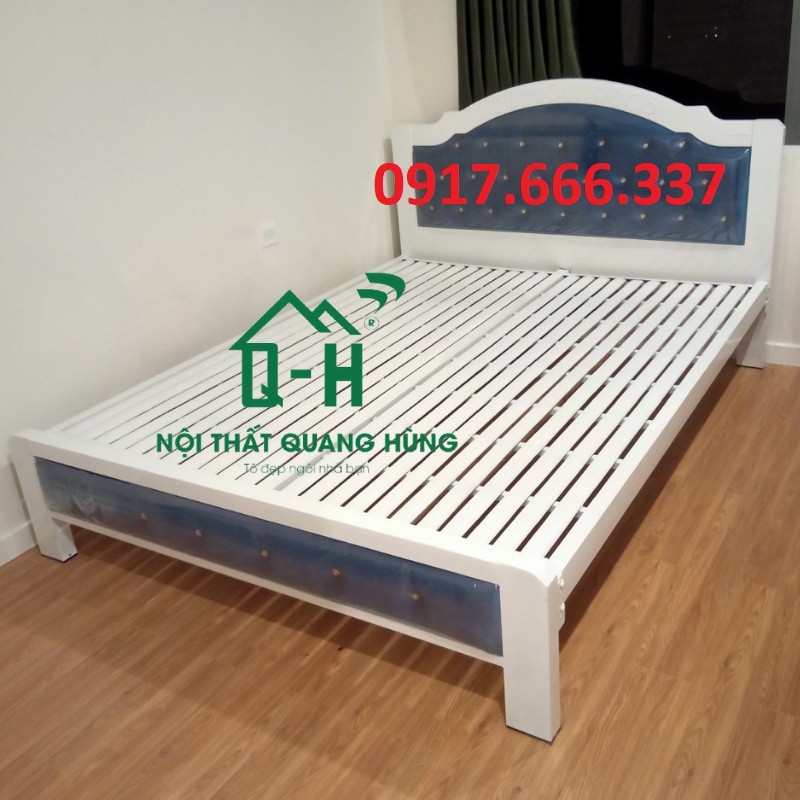 Giường sắt hộp 5x10 cao cấp đầu nệm xanh dương - giao hỏa tốc trong ngày