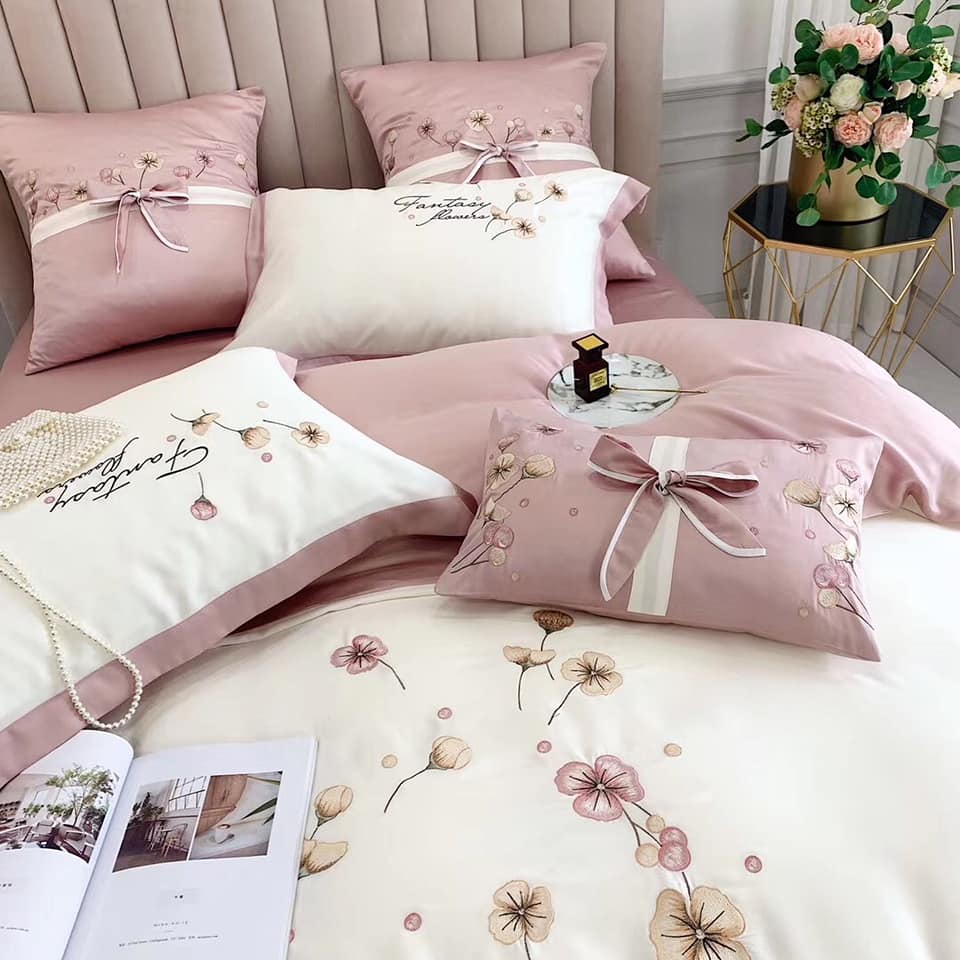 Bộ chăn ga gối lụa tencel 100s hoa bồ công anh cao cấp