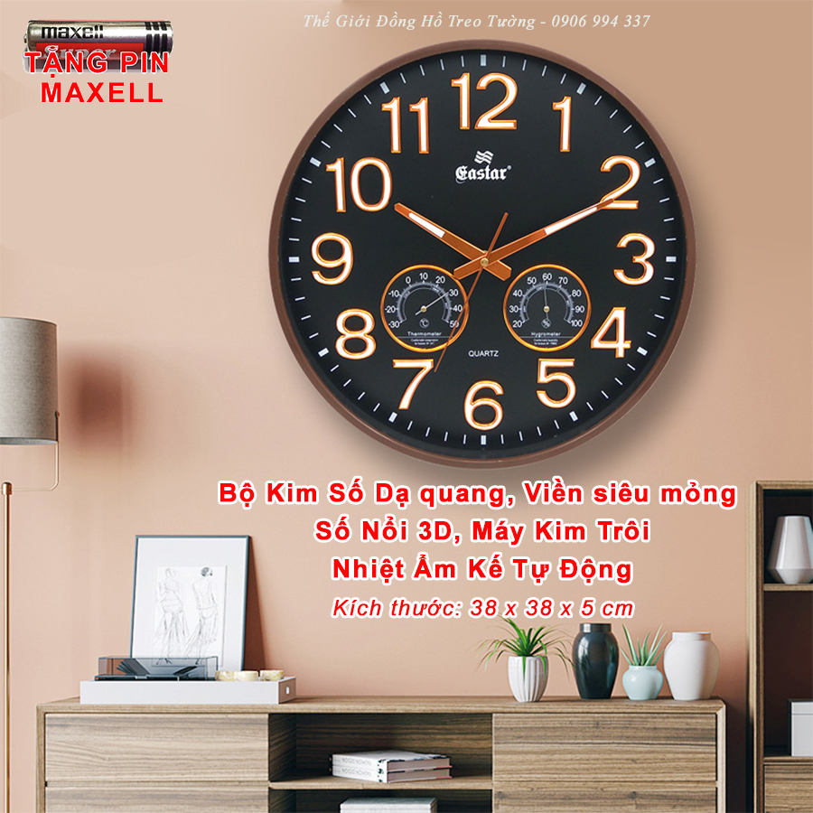 Đồng hồ Kim Trôi Cao Cấp EASTAR - Số Nổi 3D có DẠ QUANG - NHIỆT ẨM KẾ Tự Động - Bảo hành 1 Năm – Tặng Pin Maxell