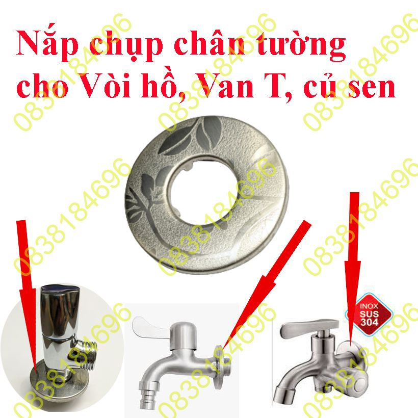 Nắp chụp chân tường cho vòi Hồ, van T cầu, van F, củ sen lạnh, vòi hồ xả xô, inox 304, nắp chụp thay thế, chụp chân tường, long đền vòi hồ, nắp chụp vòi hồ, nắp chụp vòi củ sen lạnh