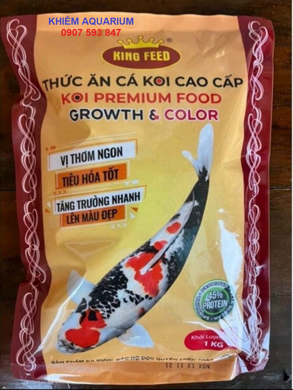 Cám cá koi king feed growth 42% đạm túi 1000gram - thức ăn giúp tăng trưởng cho cá koi