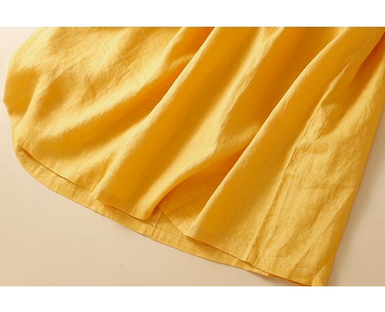 Váy suông [ chất linen +màu vàng trẻ trung+cổ V]- Đầm suông linen Đũi Việt