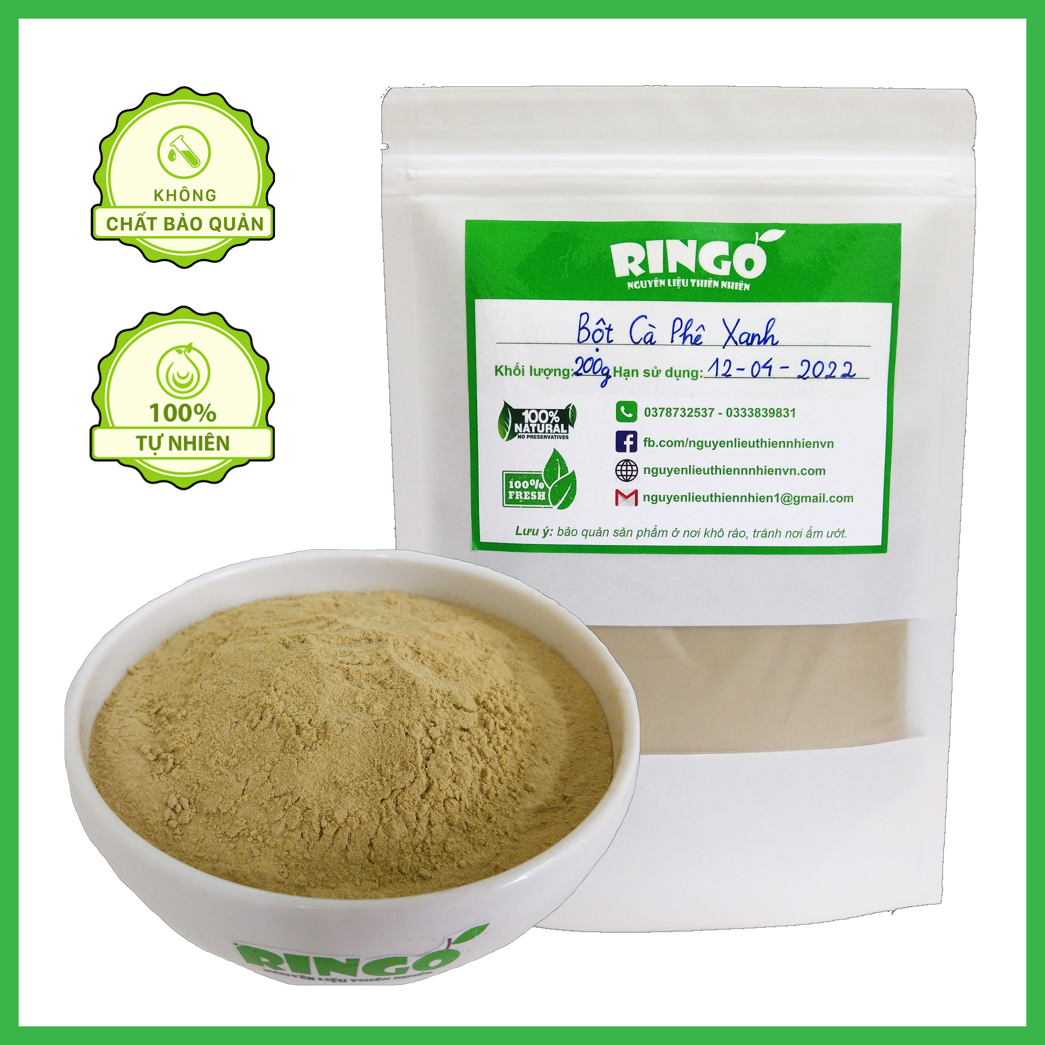 Bột Cà Phê Xanh (Green Coffee Bean) 100% Nguyên Chất, 200g