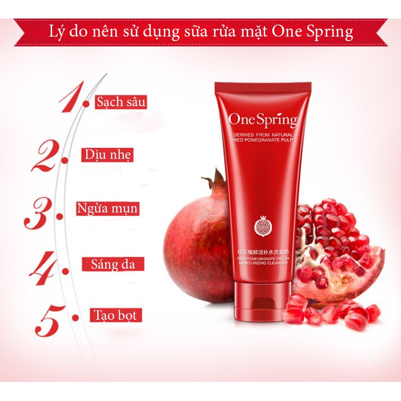 [HCM](combo 5) Sữa  rửa  mặt dưỡng  ẩm  sáng  da ONE SPRING chiết xuất lựu đỏ 100g  Sữa  rửa  mặt dưỡng  ẩm lựu đỏ sữa  rửa  mặt lựu đỏ One Spring sữa  rửa  mặt One Spring