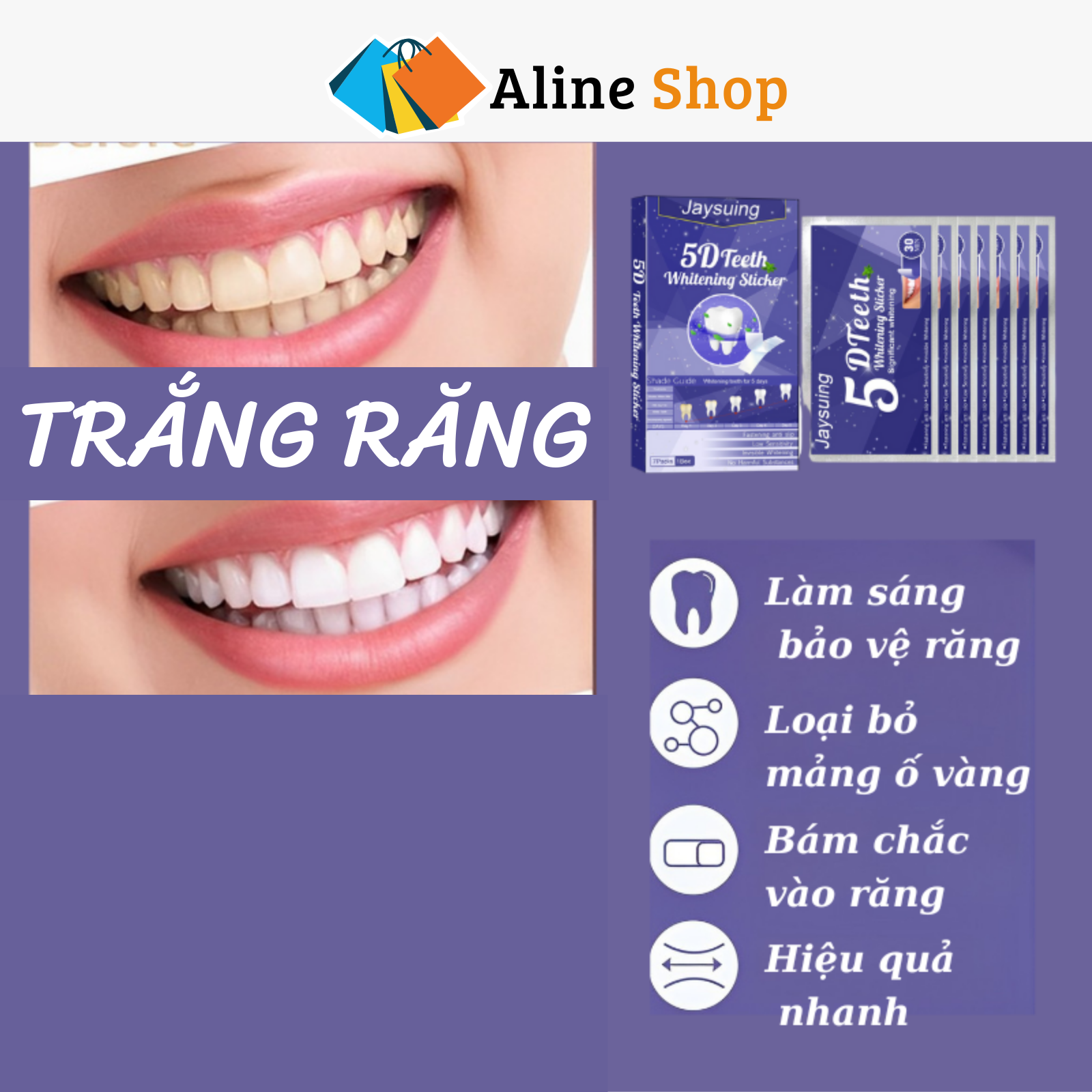(1 GÓI 7 MIẾNG ) Miếng dán trắng răng chỉ 30 phút 5D TEETH WHITENING STIKER