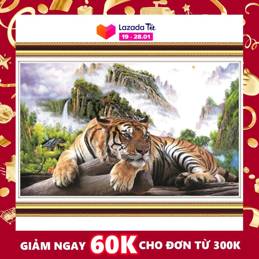 Tranh đính đá cao cấp Venus Mãnh hổ uy phong -KT: 80x53Cm