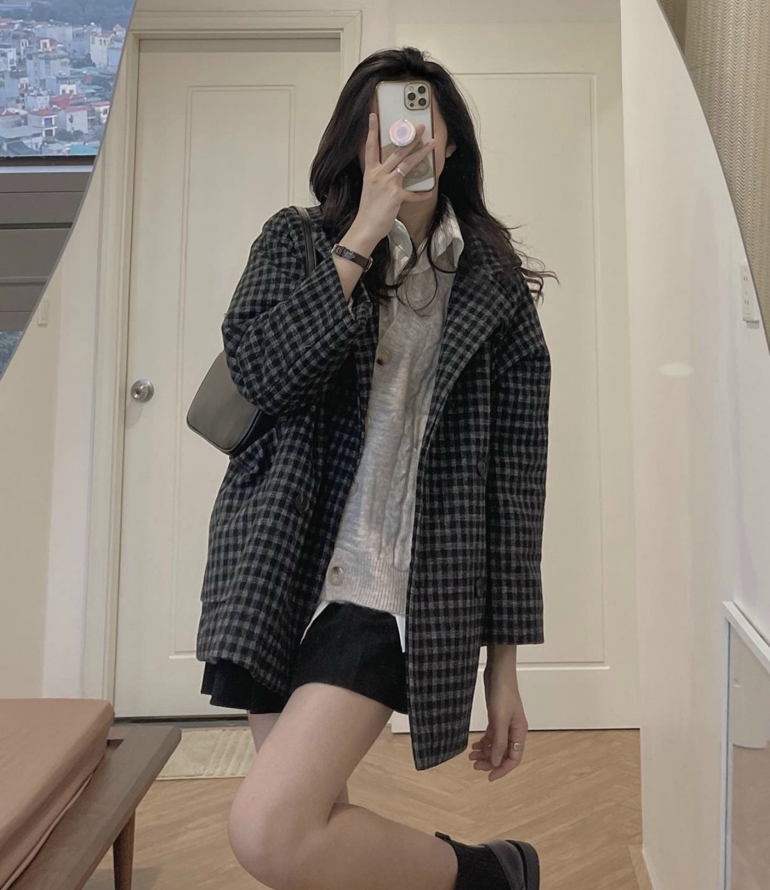 Áo khoác dạ kẻ phom thụng 2 màu