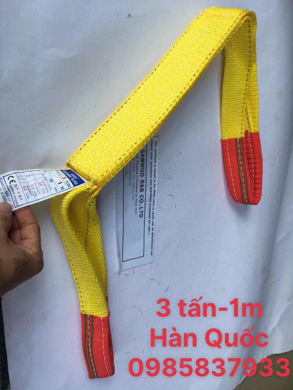 Dây cẩu hàng 3 tấn 1m Hàn Quốc dùng móc buộc cẩu kéo an toàn hiệu quả
