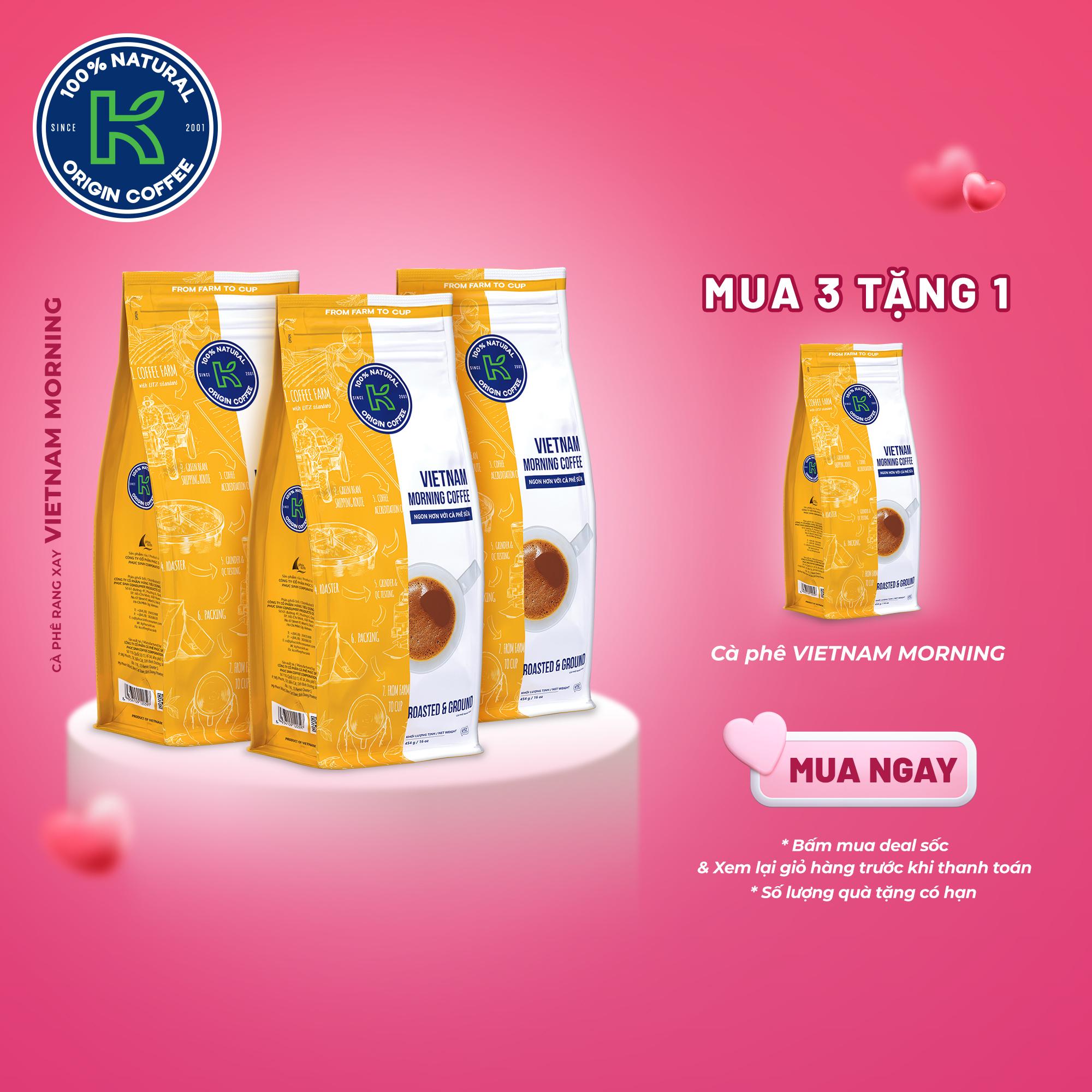 Cà phê Rang xay Đặc sản Nguyên chất Pha phin K Coffee K VN Morning 454g