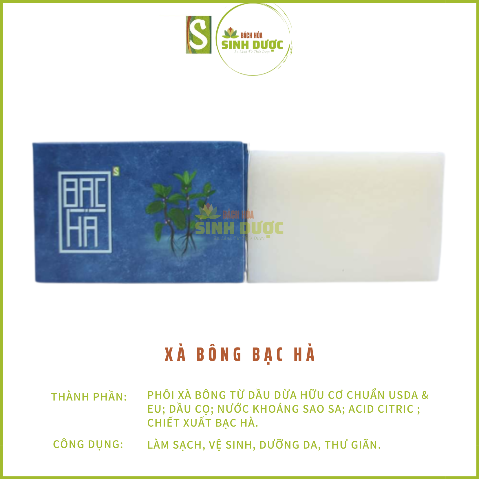 Xà bông Bạc Hà HTX Sinh Dược - MÁT DA, SẠCH THƠM BẠC HÀ