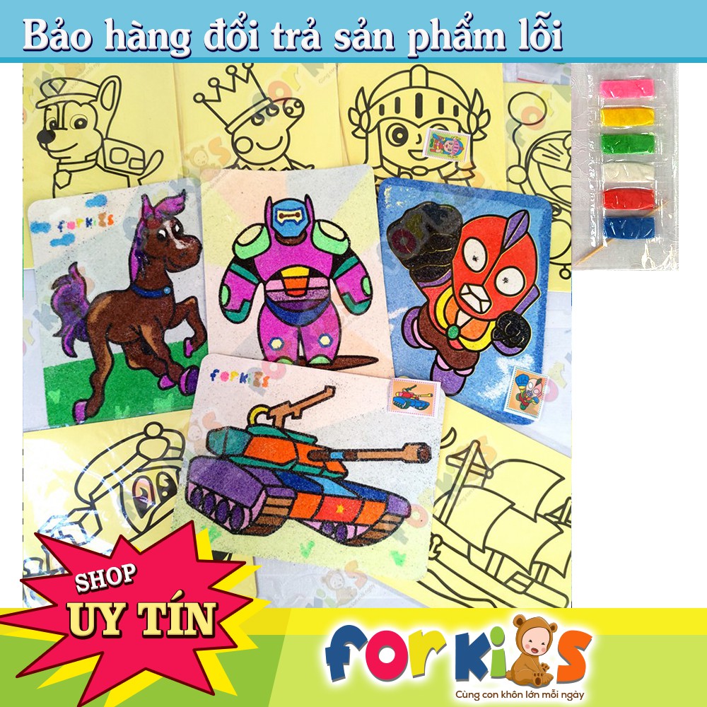 Sét 10 tranh cát khổ a5 nền vàng cho bé có kèm cát