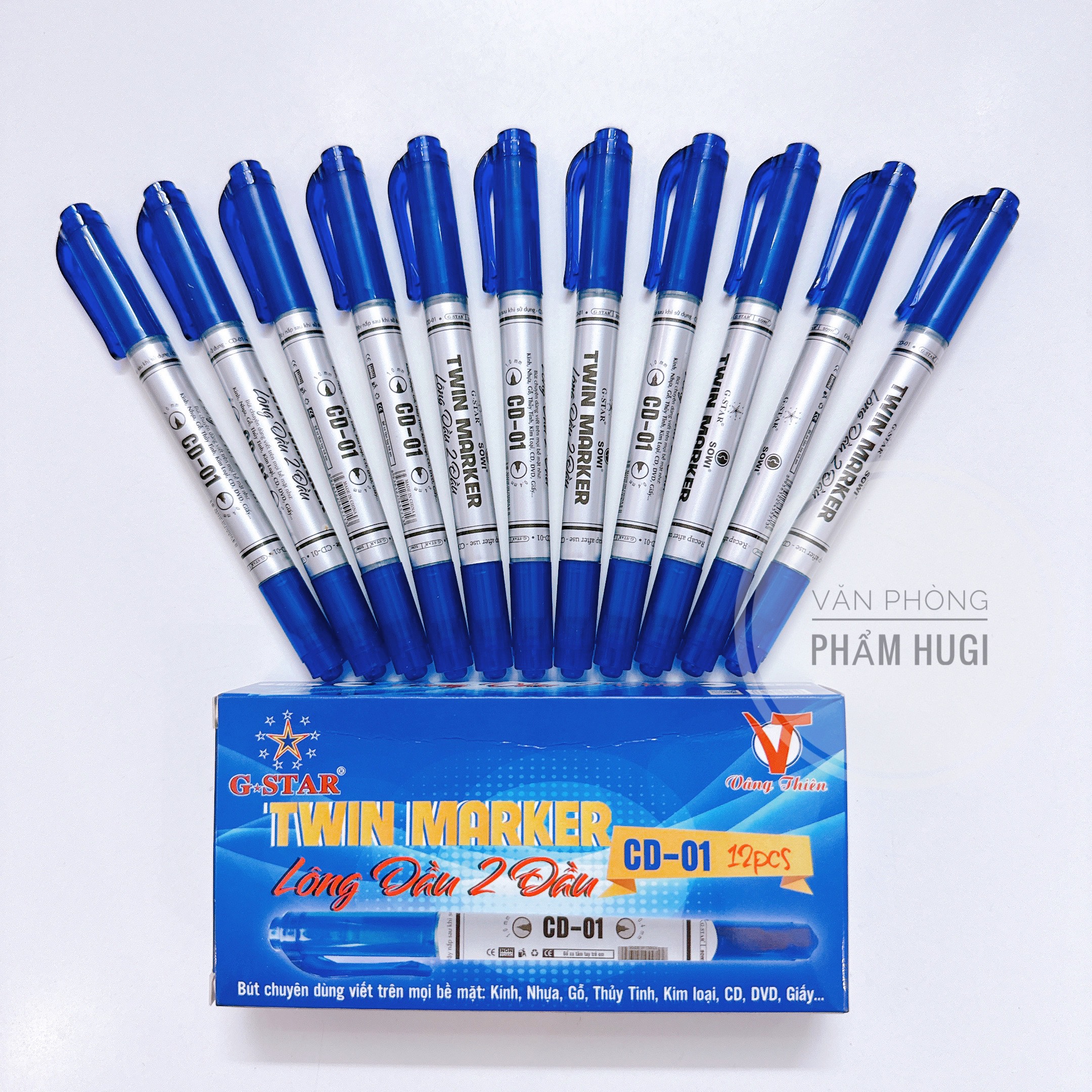 SET 2 Cây Bút Lông Dầu Kim 2 Đầu Gstar CD-01 (Xanh ,Đỏ, Đen)