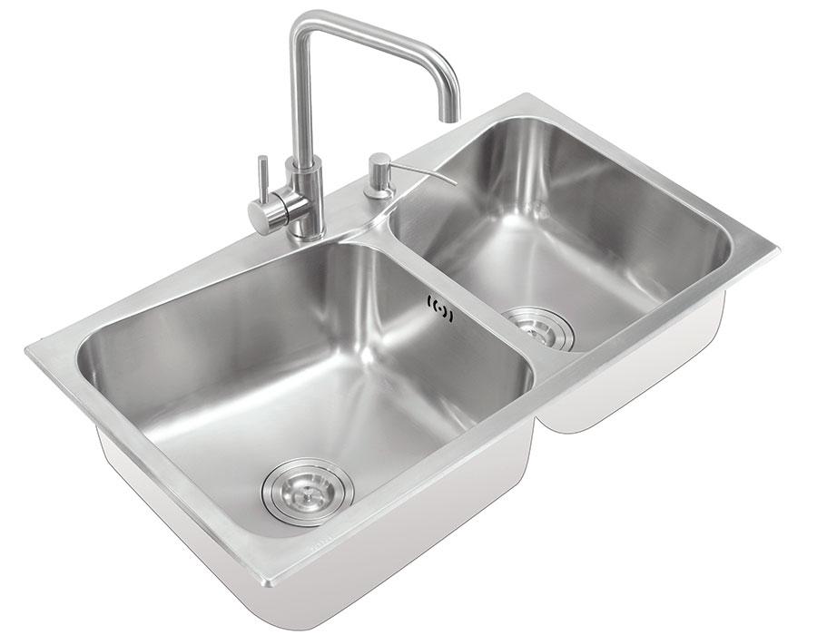 (Có video) Chậu Inox SUS304 2 hố chéo  Eurolife EL-C8245 (Trắng bạc)