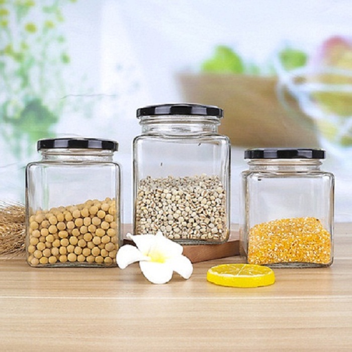 Hủ thủy tinh Vuông 500ml nắp thiếc vặn