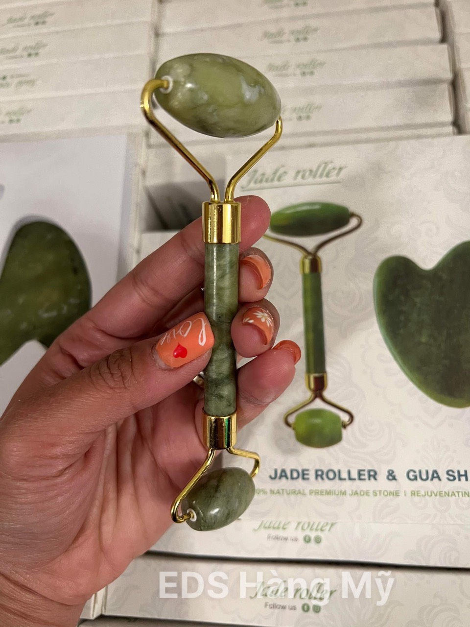 Bộ thanh lăn đá cẩm thạch Massage và nâng cơ mặt Jade Roller & Gua Sha - EDS Mart
