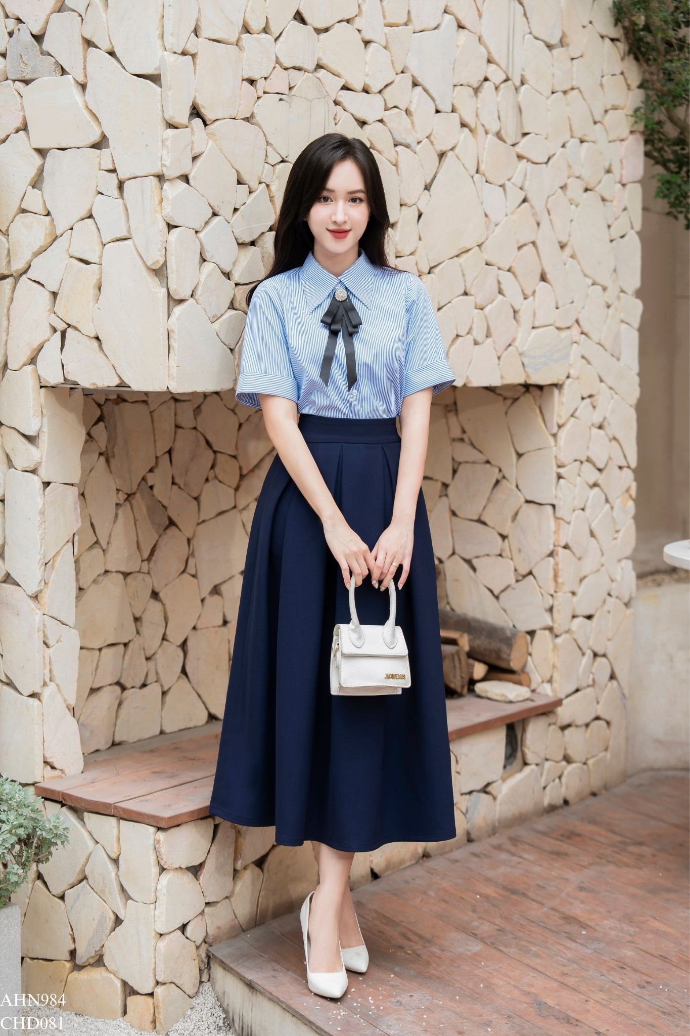 TIINSTORE Chân váy dáng dài xếp ly  CHD081