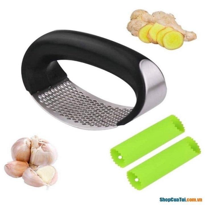 Dụng cụ dập tỏi, nghiền tỏi, ép tỏi có cán cầm chất liệu thép không rỉ