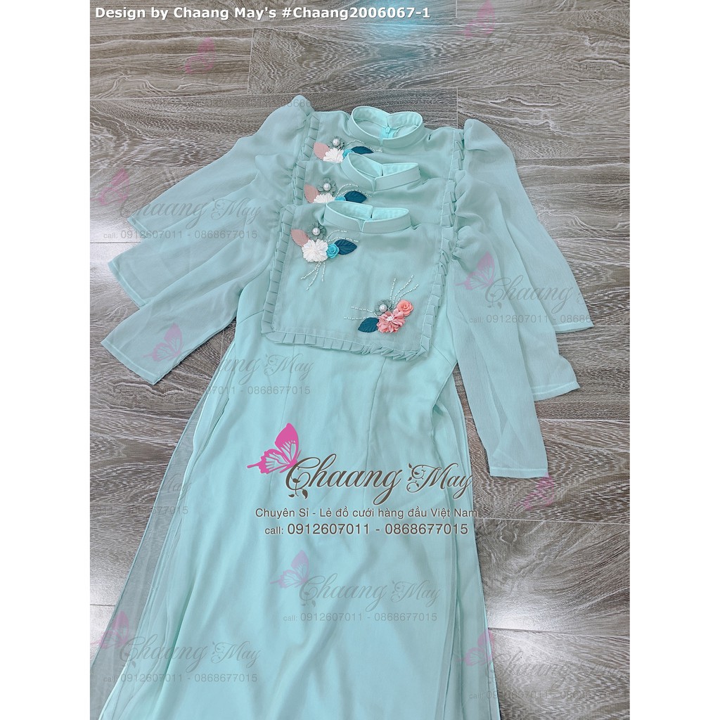 Áo dài xanh bơ kiểu thân áo dài công chúa yếm 4 tà - Chaang thiết kế áo dài xinh